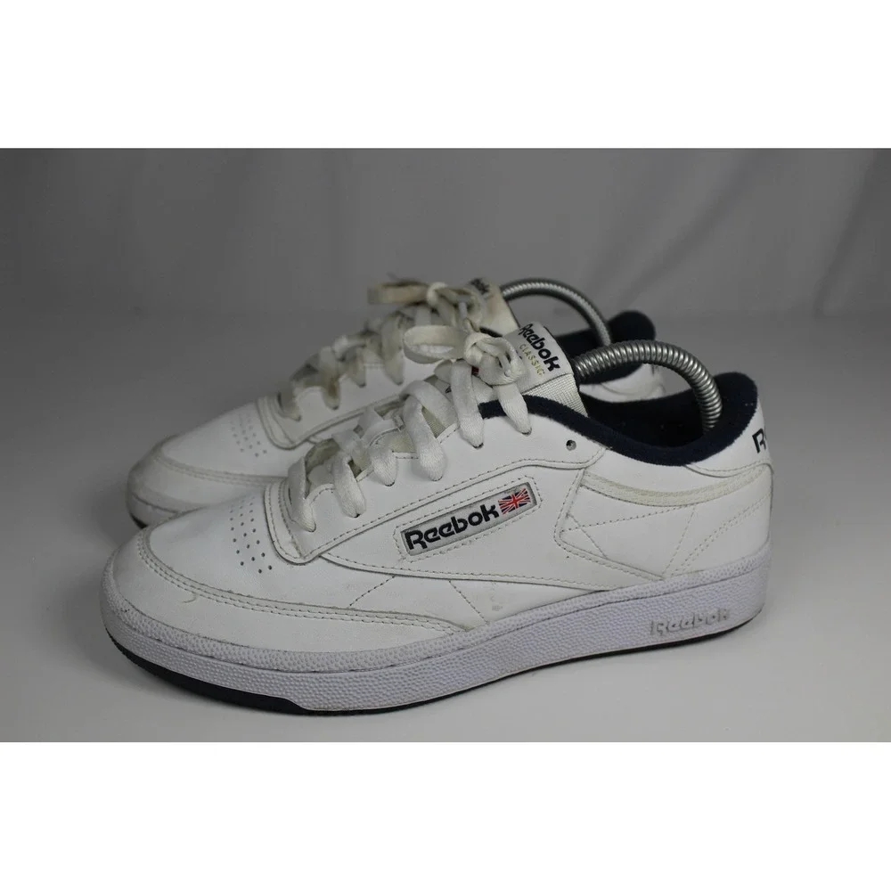 Reebok Club C 85 Mens White Navy Blue Leather Sneakers AR0457 Size 7.5